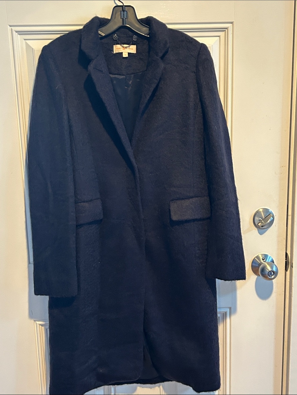 Tory Burch Navy Long Wool-Blend Trench Coat
